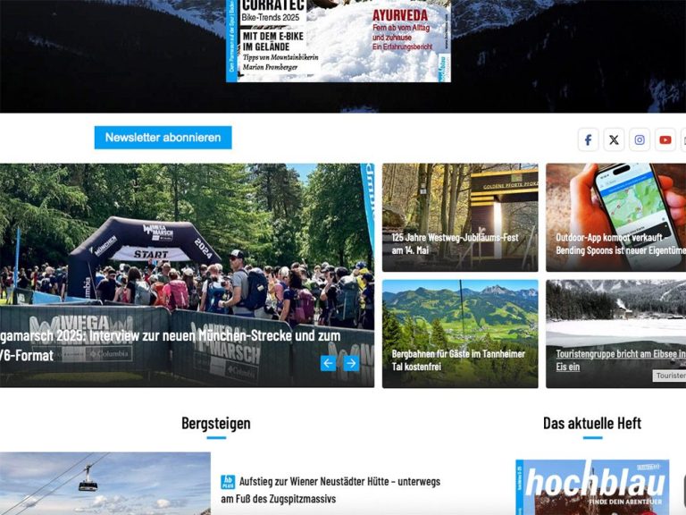 Screenshot der Startseite des hochblau Magazins