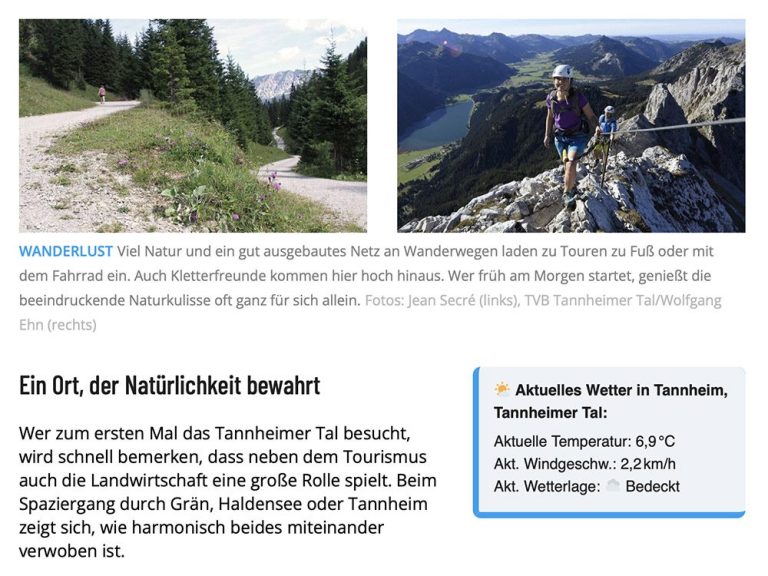 Neue Wetter-Module auf hochblau.com Aktuelle Wettervorhersagen direkt in den Beiträgen, die auf die jeweilige Location eines Artikels abgestimmt sind erleichtern die Planung.
